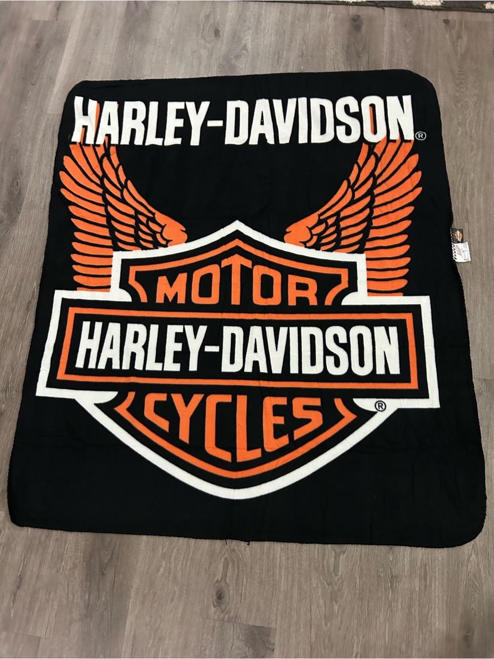 Harley Davidson Fleece Throw Blanket 56x48" Black/Orange/White Motorcycle - Picture 2 of 8